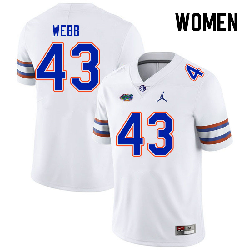 Women #43 Curran Webb Florida Gators College Football Jerseys Stitched-White
